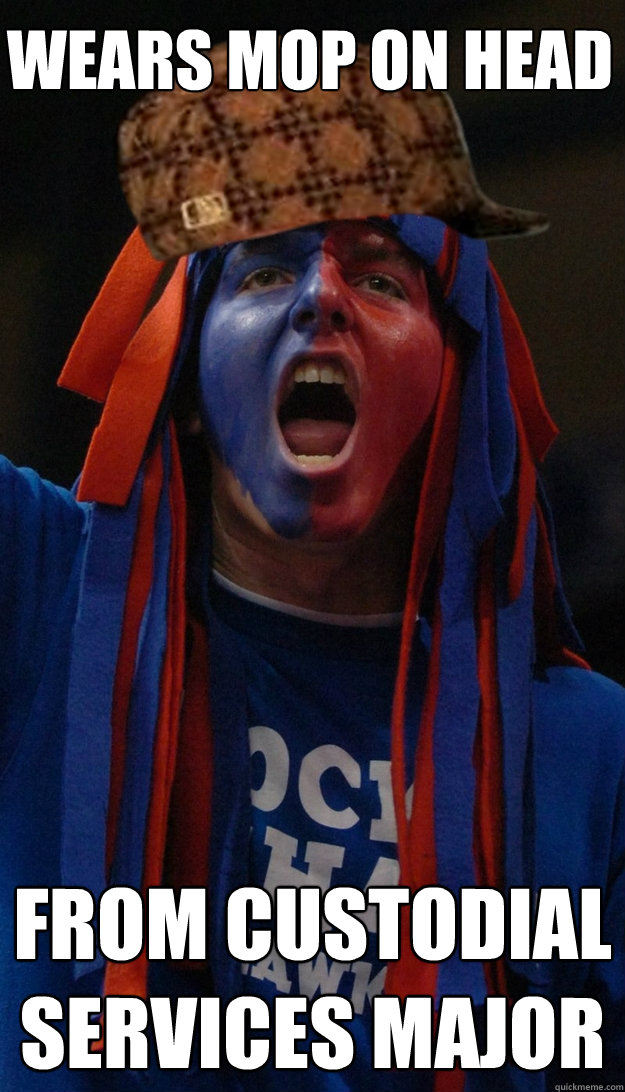 Wears mop on head from custodial services major - Wears mop on head from custodial services major  Scumbag KU Fan