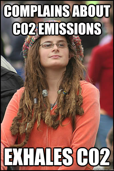 Complains about c02 emissions exhales c02  College Liberal