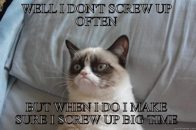 WELL I DON'T SCREW UP OFTEN BUT WHEN I DO I MAKE SURE I SCREW UP BIG TIME Grumpy Cat