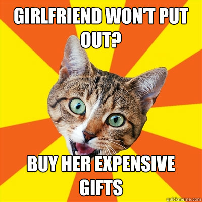 girlfriend won't put out? buy her expensive gifts - girlfriend won't put out? buy her expensive gifts  Bad Advice Cat