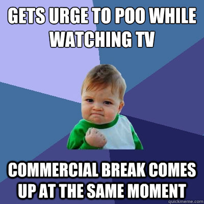 Gets urge to poo while watching TV Commercial break comes up at the same moment - Gets urge to poo while watching TV Commercial break comes up at the same moment  Success Kid
