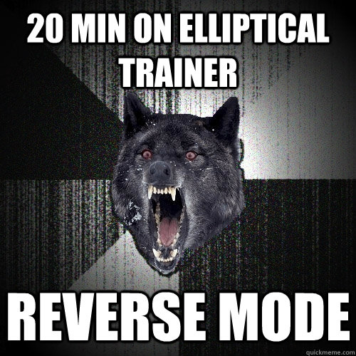 20 min on elliptical trainer Reverse mode    Insanity Wolf