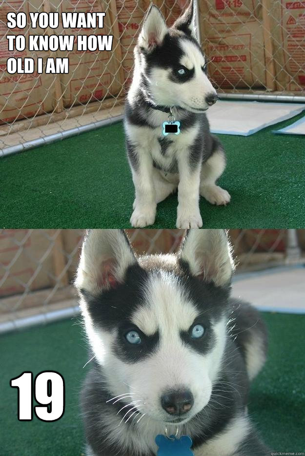 so you want to know how old i am 19  Insanity puppy
