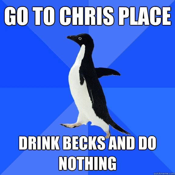 go to chris place drink becks and do nothing  Socially Awkward Penguin