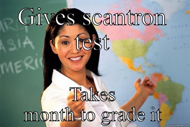 GIVES SCANTRON TEST TAKES MONTH TO GRADE IT Unhelpful High School Teacher