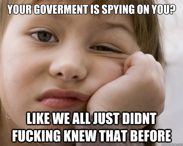 Your goverment is spying on you?  like we all just didnt fucking knew that before - Your goverment is spying on you?  like we all just didnt fucking knew that before  Not Surprised Foreign