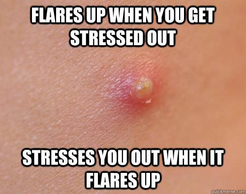 Flares up when you get stressed out Stresses you out when it flares up - Flares up when you get stressed out Stresses you out when it flares up  Misc