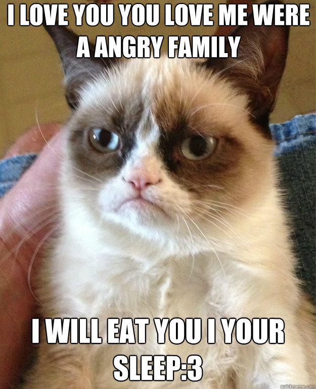 i love you you love me were a angry family i will eat you i your sleep:3  Grump Cat