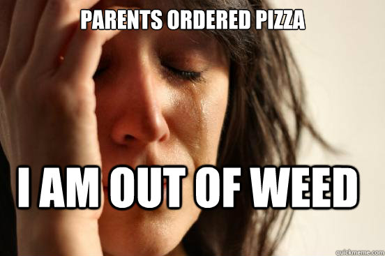 Parents ordered pizza I am out of weed  First World Problems