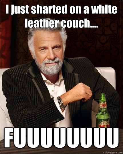 I just sharted on a white leather couch.... FUUUUUUUU  The Most Interesting Man In The World