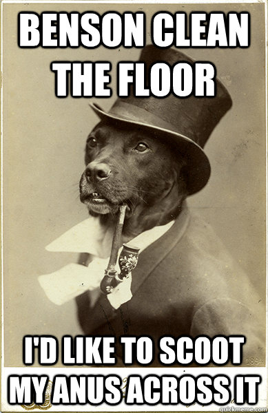 Benson clean the floor i'd like to scoot my anus across it  Old Money Dog