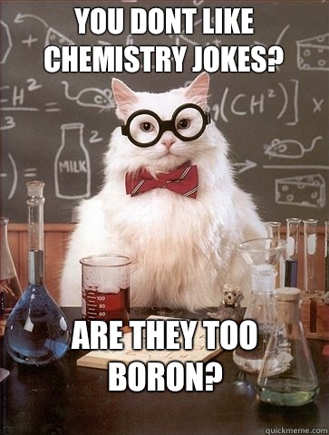 YOU DONT LIKE CHEMISTRY JOKES? ARE THEY TOO BORON?  Chemistry Cat