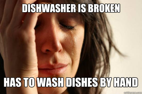 Dishwasher is broken
 Has to wash dishes by hand Caption 3 goes here - Dishwasher is broken
 Has to wash dishes by hand Caption 3 goes here  First World Problems