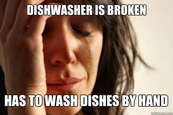 Dishwasher is broken
 Has to wash dishes by hand Caption 3 goes here  First World Problems