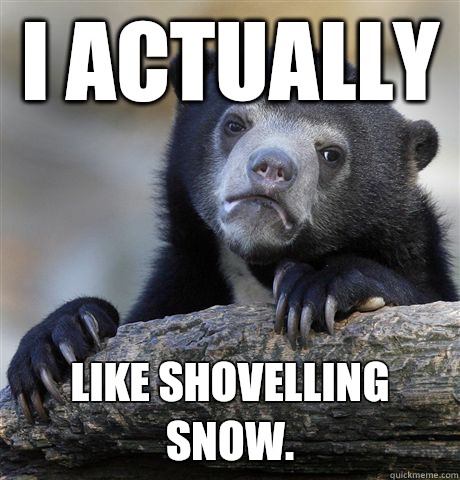 I actually Like shovelling snow.   Confession Bear
