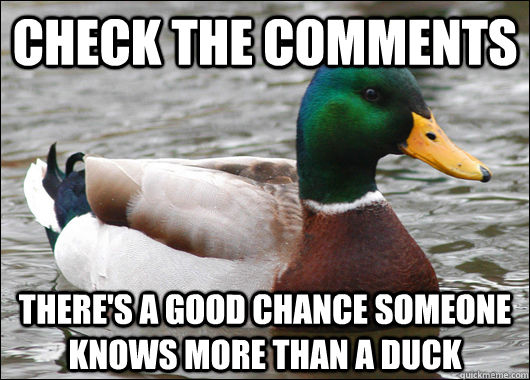 check the comments There's a good chance someone knows more than a duck  Actual Advice Mallard