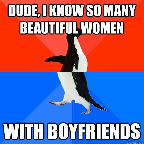 Dude, I know so many beautiful women with boyfriends  Socially Awesome Awkward Penguin