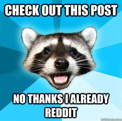 CHECK OUT THIS POST NO THANKS I ALREADY REDDIT  Lame Pun Coon