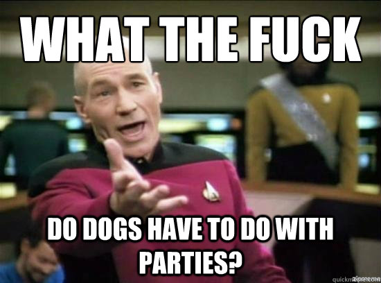 What the fuck do dogs have to do with parties?  Annoyed Picard HD