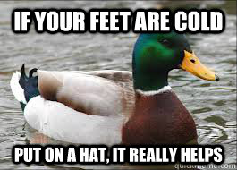 If your feet are cold Put on a hat, it really helps  Actual Advice Mallard