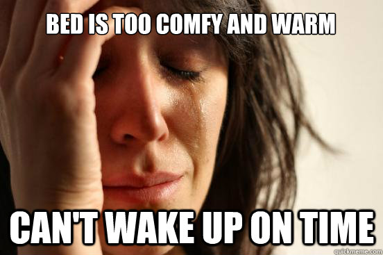 Bed is too comfy and warm Can't wake up on time  First World Problems