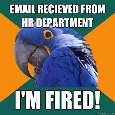 Email recieved from HR Department I'm Fired!  Paranoid Parrot