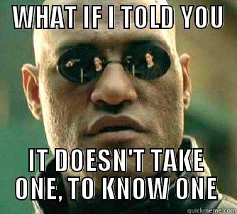   WHAT IF I TOLD YOU    IT DOESN'T TAKE ONE, TO KNOW ONE Matrix Morpheus