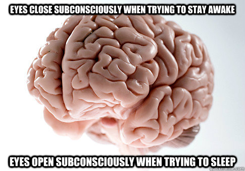eyes close subconsciously when trying to stay awake eyes open subconsciously when trying to sleep  Scumbag Brain