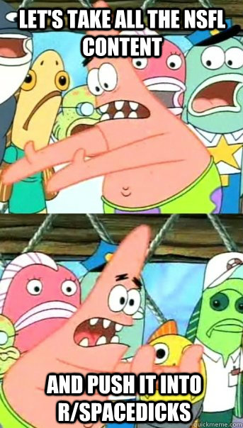 Let's take all the NSFL content  and push it into r/Spacedicks  Push it somewhere else Patrick