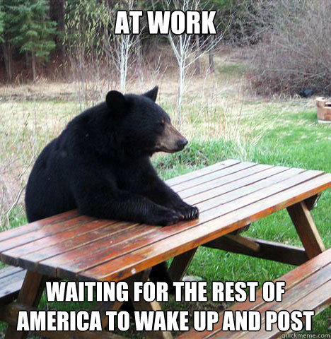 at work waiting for the rest of America to wake up and post  waiting bear