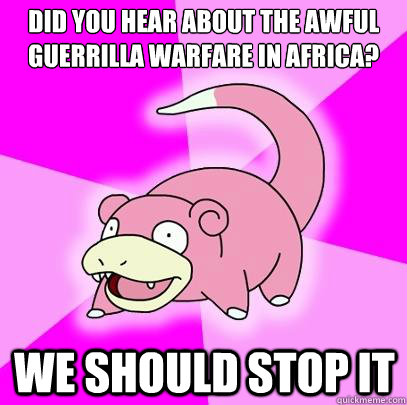 Did you hear about the awful guerrilla warfare in Africa? We should stop it  Slowpoke