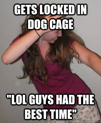 Gets locked in dog cage 