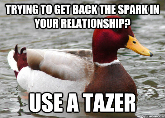 Trying to get back the spark in your relationship? Use a tazer  Malicious Advice Mallard
