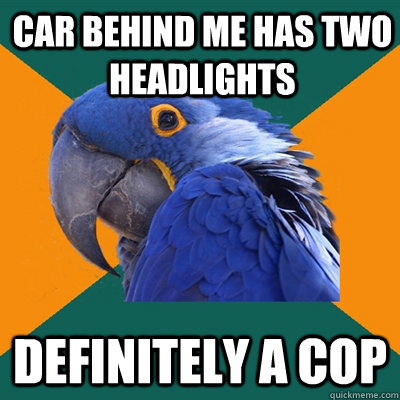 car behind me has two headlights definitely a cop  Paranoid Parrot
