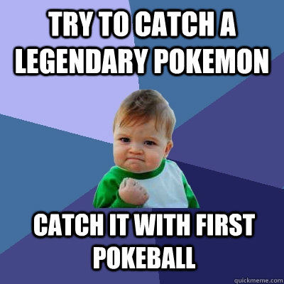 try to catch a legendary pokemon catch it with first pokeball  Success Kid
