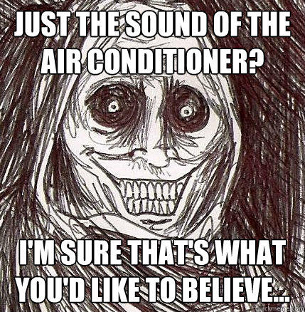 Just the sound of the air conditioner? I'm sure that's what you'd like to believe... - Just the sound of the air conditioner? I'm sure that's what you'd like to believe...  Horrifying Houseguest