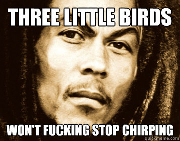 three little birds won't fucking stop chirping - three little birds won't fucking stop chirping  Angry Bob Marley