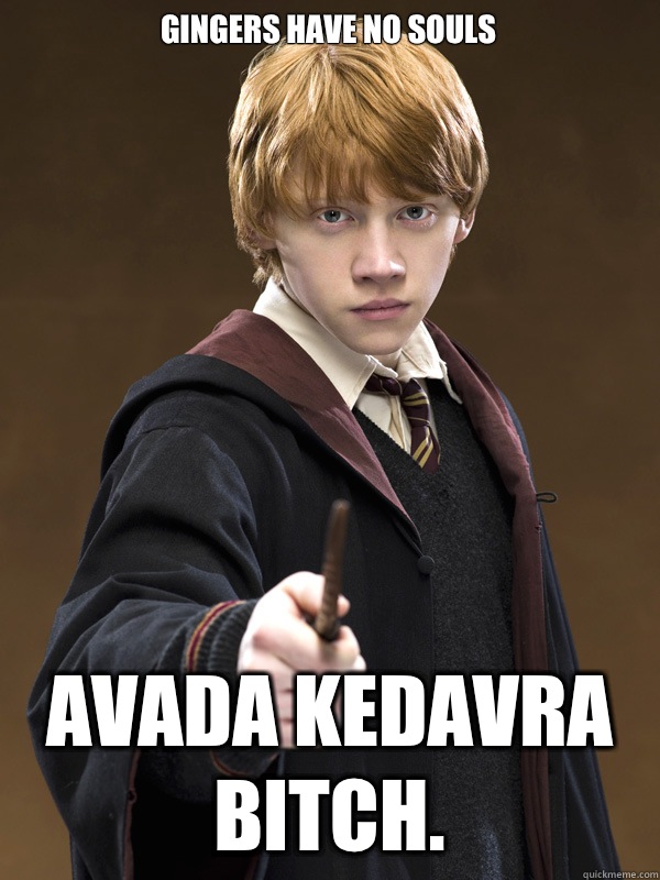 Gingers have no souls avada kedavra BITCH. - Gingers have no souls avada kedavra BITCH.  Ron Weasley