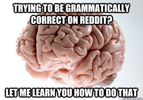Trying to be grammatically correct on reddit? Let me learn you how to do that  Scumbag Brain