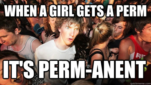 When a girl gets a perm it's perm-anent  Sudden Clarity Clarence