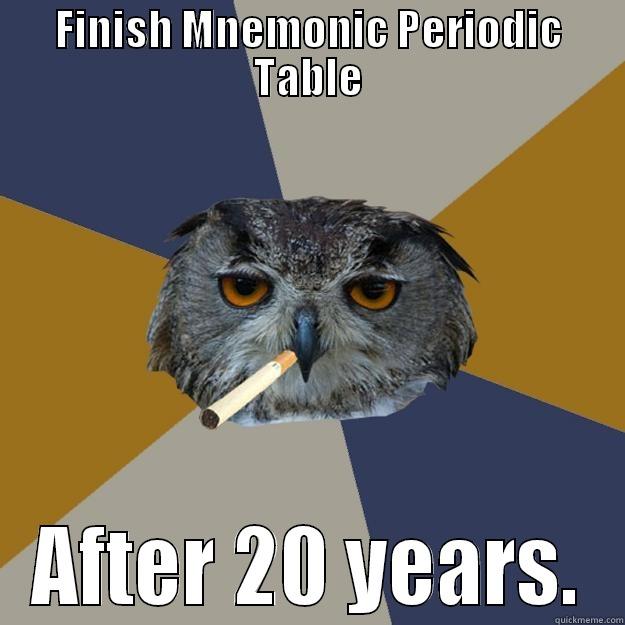 What even.. - FINISH MNEMONIC PERIODIC TABLE AFTER 20 YEARS. Art Student Owl