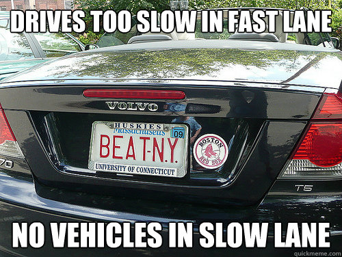 Drives too slow in fast lane no vehicles in slow lane  