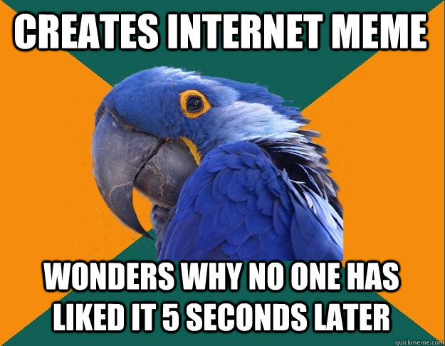 Creates internet meme wonders why no one has liked it 5 seconds later  Paranoid Parrot