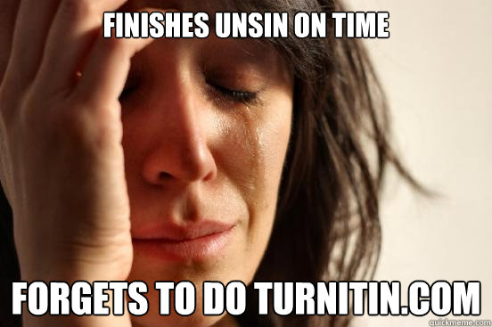 finishes unsin on time forgets to do turnitin.com  First World Problems