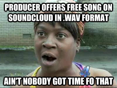 Producer offers free song on soundcloud in .wav format Ain't Nobody Got Time Fo That  No Time Sweet Brown