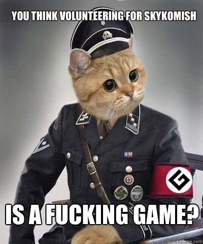 You think volunteering for Skykomish IS A FUCKING GAME? - You think volunteering for Skykomish IS A FUCKING GAME?  Spelling Nazi Cat