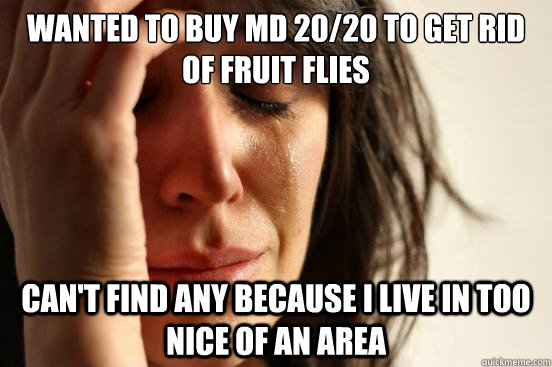 wanted to buy MD 20/20 to get rid of fruit flies can't find any because I live in too nice of an area - wanted to buy MD 20/20 to get rid of fruit flies can't find any because I live in too nice of an area  First World Problems