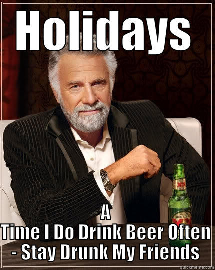 HOLIDAYS A TIME I DO DRINK BEER OFTEN - STAY DRUNK MY FRIENDS The Most Interesting Man In The World