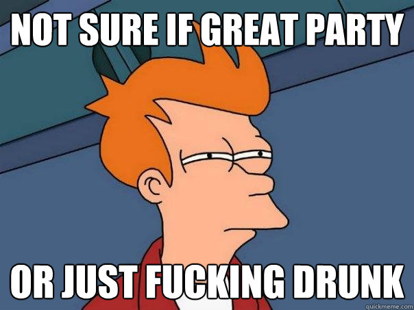 Not sure if great party Or just fucking drunk  Futurama Fry