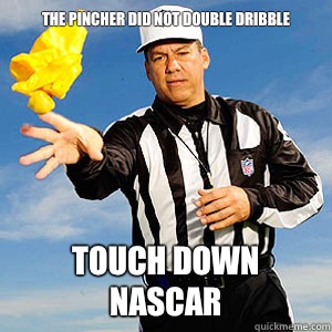 The pincher did not Double dribble Touch down NASCAR  Grouchy Football Referee